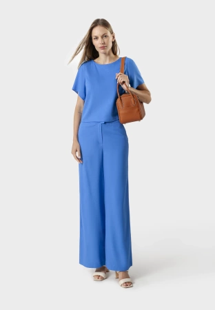 Niebieskie wiskozowe spodnie z lnem