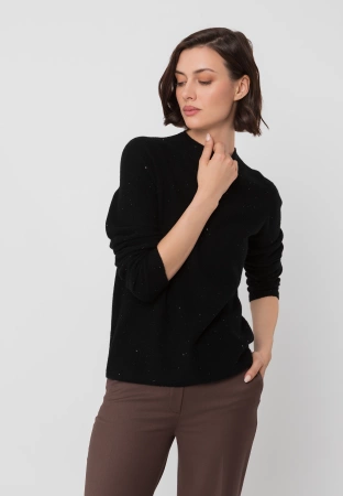 Czarny wełniany sweter z błyszczącymi drobinkami