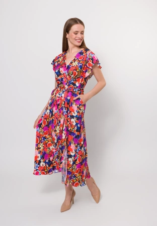 Długa wiskozowa sukienka w ciemny kwiatowy print