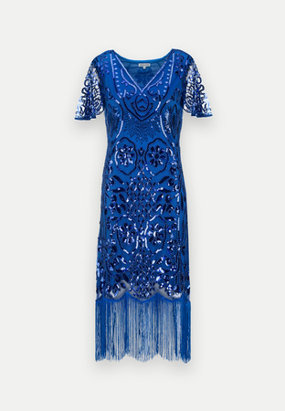 Kobaltowa sukienka wyszywana cekinami