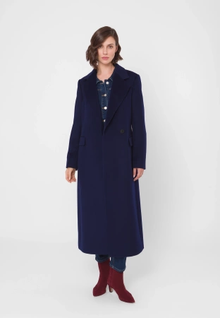 Granatowy długi wełniany płaszcz