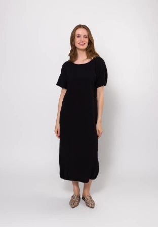 Długa czarna sukienka z lnem i wiskozą