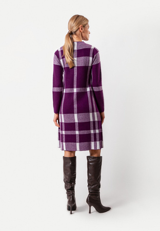Fioletowa dzianinowa sukienka w kratkę