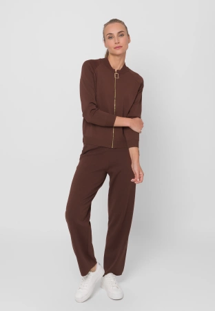 Brązowy kardigan z ozdobnym suwakiem