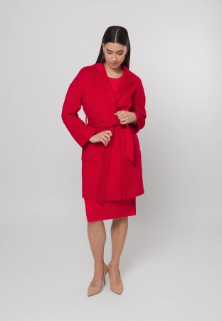 Krótki czerwony płaszcz 100% wełna
