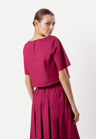 Krótka bawełniana bluzka w amarantowym kolorze