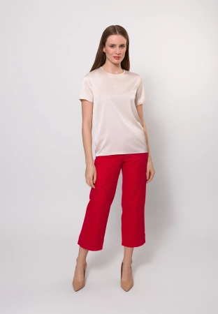 Satynowa bluzka z krótkim rękawem w kolorze ecru