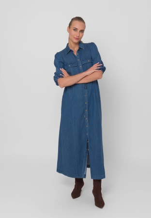 Jeansowa sukienka z bufiastymi rękawami