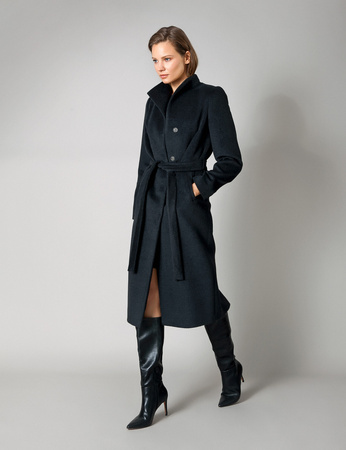 Grafitowy płaszcz wiązany w talii