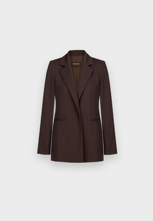 Brązowy żakiet w prążek zapinany na jeden guzik