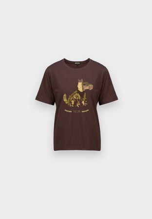 Brązowy bawełniany t-shirt z aplikacją