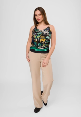 Czarny satynowy top w zwierzęcy print