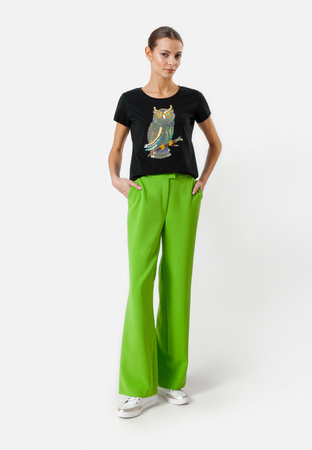 Limonkowe spodnie z szeroką nogawką