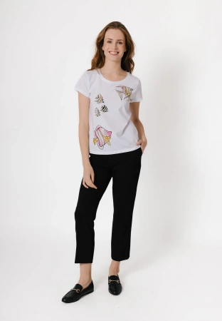 Biały bawełniany t-shirt w ryby