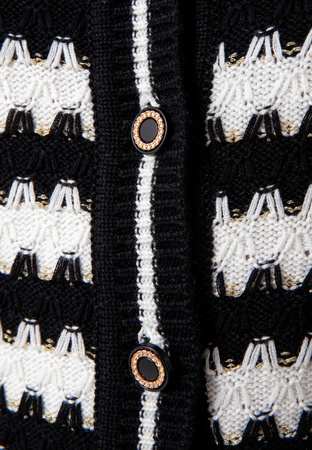 Kardigan w czarno-białe zygzaki ze złotą nitką