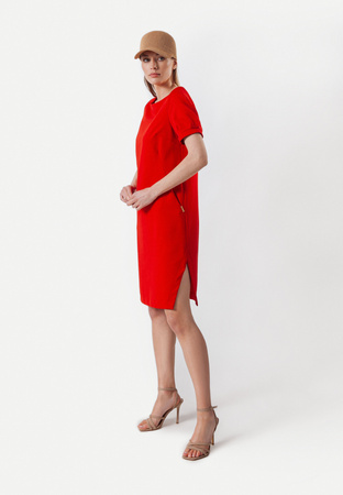 Czerwona bawełniana sukienka z kieszeniami