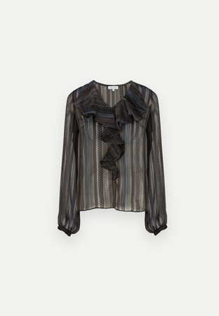 Transparentna bluzka z żabotem w drobne kropeczki