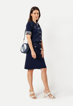 Granatowa spódnica z dzianiny z marynarskimi guzikami