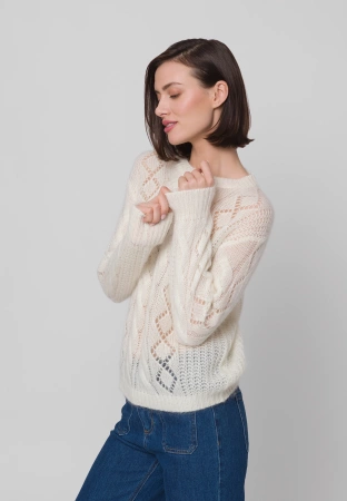 Ecru sweter z ażurowym splotem