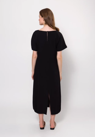 Długa czarna sukienka z lnem i wiskozą