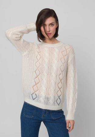 Ecru sweter z ażurowym splotem