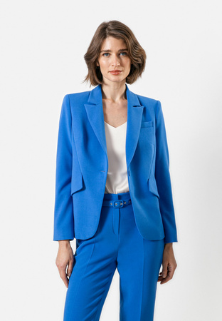 Niebieski taliowany żakiet z patkami