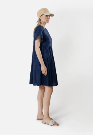 Bawełniana granatowa sukienka z falbanami
