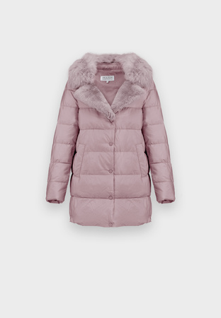 Różowa kurtka z naturalnym futrem