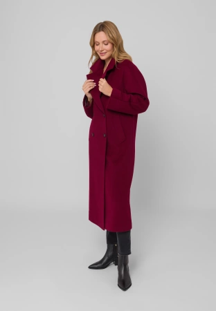 Dwurzędowy bordowy płaszcz 100% wełna