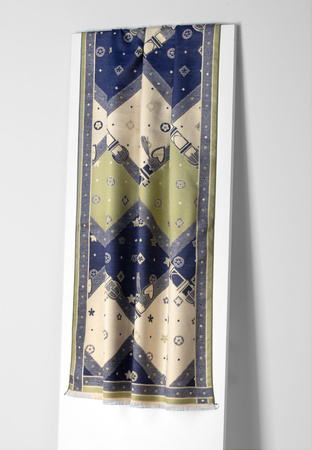 Granatowo-oliwkowy szal w romby z wiskozą