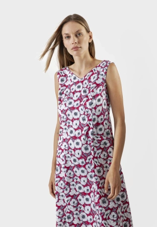 Długa różowa sukienka z wiskozy w kwiatowy wzór