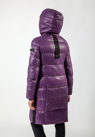 Fioletowa długa kurtka z kapturem
