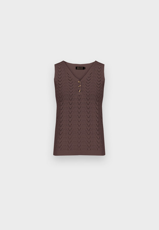 Ażurowa bluzka na szerokich ramiączkach w kolorze brązowym