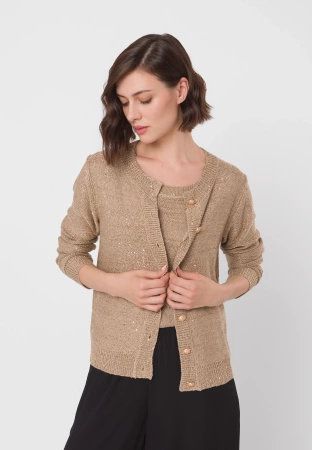 Wiskozowy kardigan z cekinami w złotym kolorze