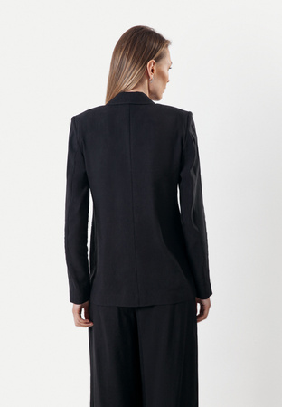 Czarny dwurzędowy żakiet z lnem