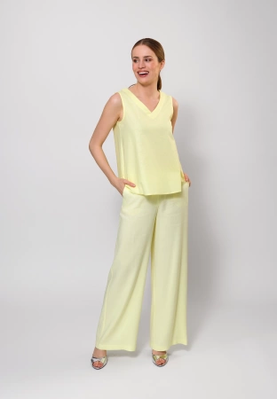 Żółte szerokie spodnie z wiskozą i lnem