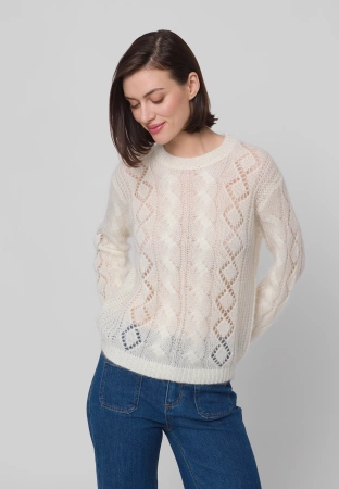 Ecru sweter z ażurowym splotem