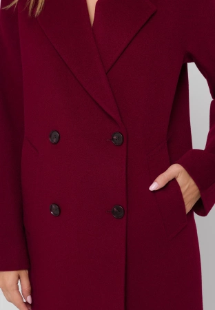 Dwurzędowy bordowy płaszcz 100% wełna