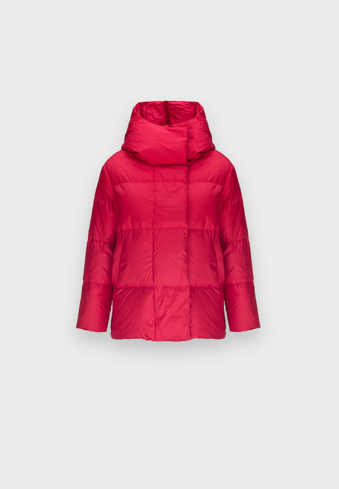 Czerwona pikowana kurtka z kapturem