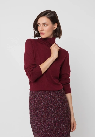 Bordowy cienki golf z wełną