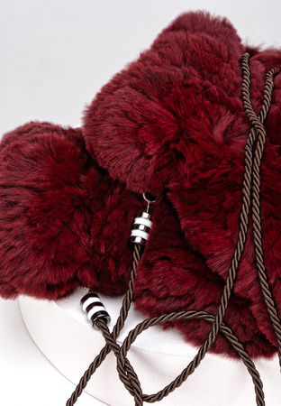 Bordowe futrzane rękawiczki na jeden palec