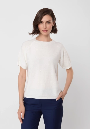 Ecru dzianinowa bluzka z drobnymi cekinami