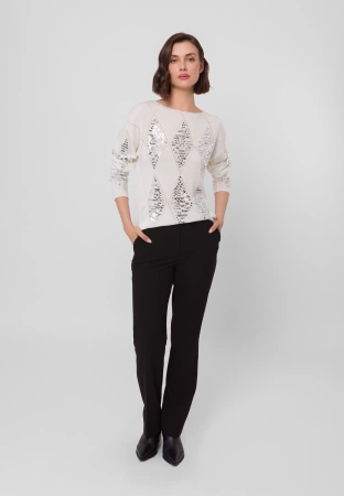 Ecru sweter zdobiony cekinami