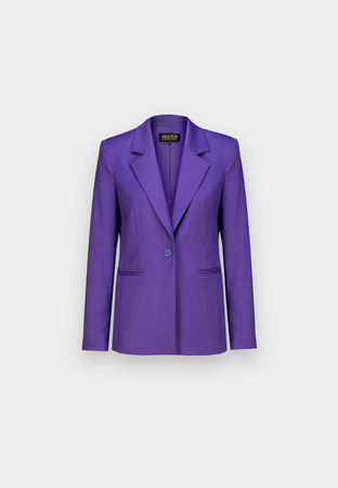 Długi fioletowy żakiet na jeden guzik