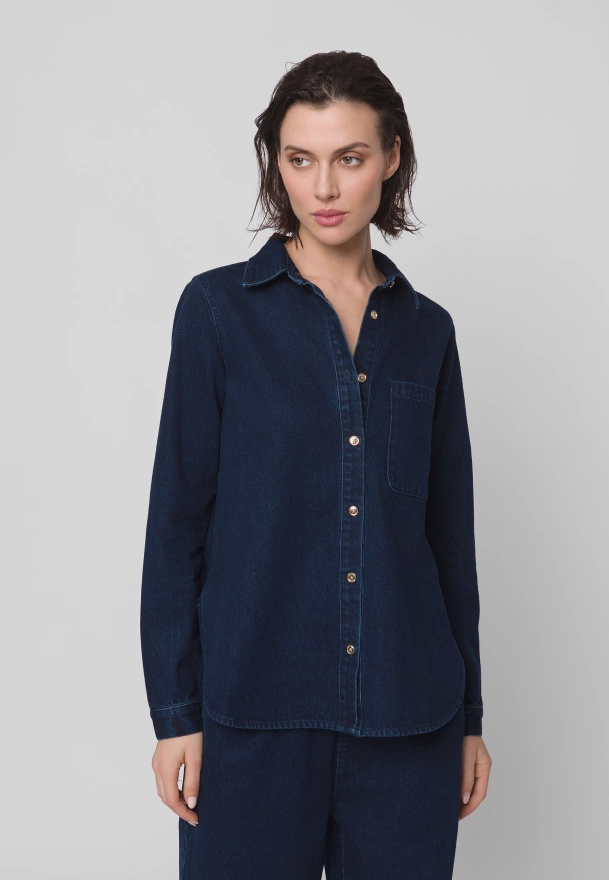 Granatowa jeansowa koszula zapinana na guziki