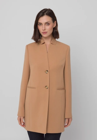 Krótki camelowy płaszcz z wiskozą