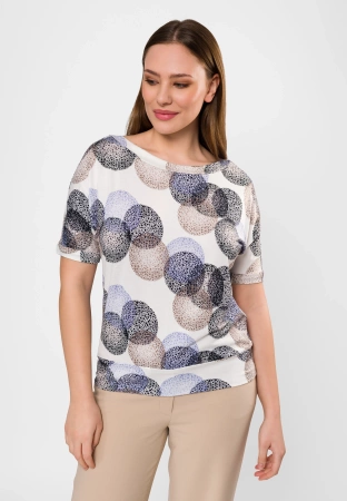 Wiskozowa bluzka w beżowo-czarne koła