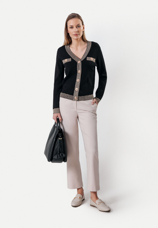 Czarny kardigan w prążki ze złotą plisą