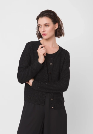 Wiskozowy kardigan z cekinami w czarnym kolorze