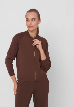 Brązowy kardigan z ozdobnym suwakiem